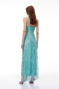 Ianthe Green Embellishment Fringed Maxi Dress