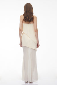 Idalina Ivory White Asymmetrical Mesh Maxi Dress