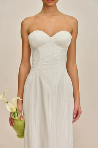 Ilinca White Off-Shoulder Ruched Maxi Dress