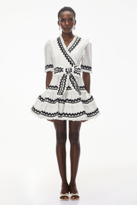 Inanna White V-Neck Ruffled Mini Dress