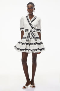 Inanna White V-Neck Ruffled Mini Dress