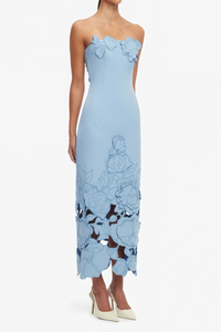Inga Blue Strapless Floral Embroidered Maxi Dress