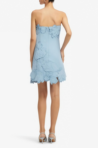 Inga Blue Strapless Floral Embroidered Mini Dress