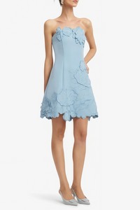 Inga Blue Strapless Floral Embroidered Mini Dress
