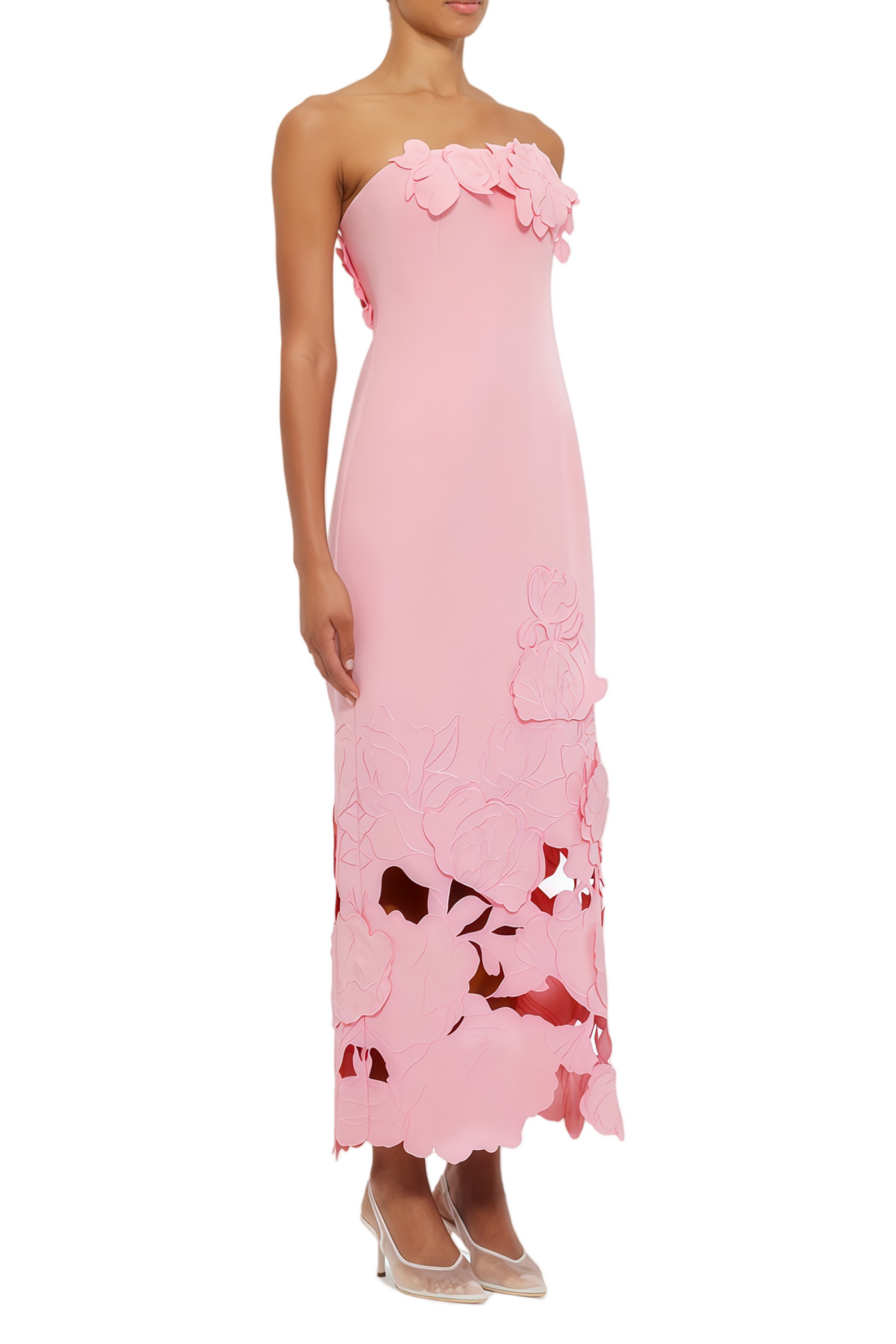 Inga Pink Strapless Floral Embroidered Maxi Dress