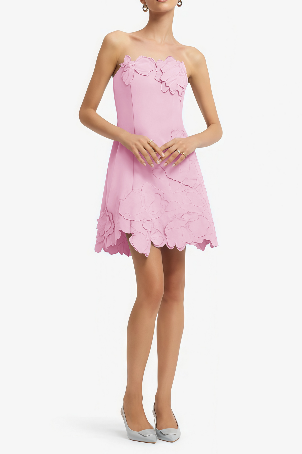 Inga Pink Strapless Floral Embroidered Mini Dress