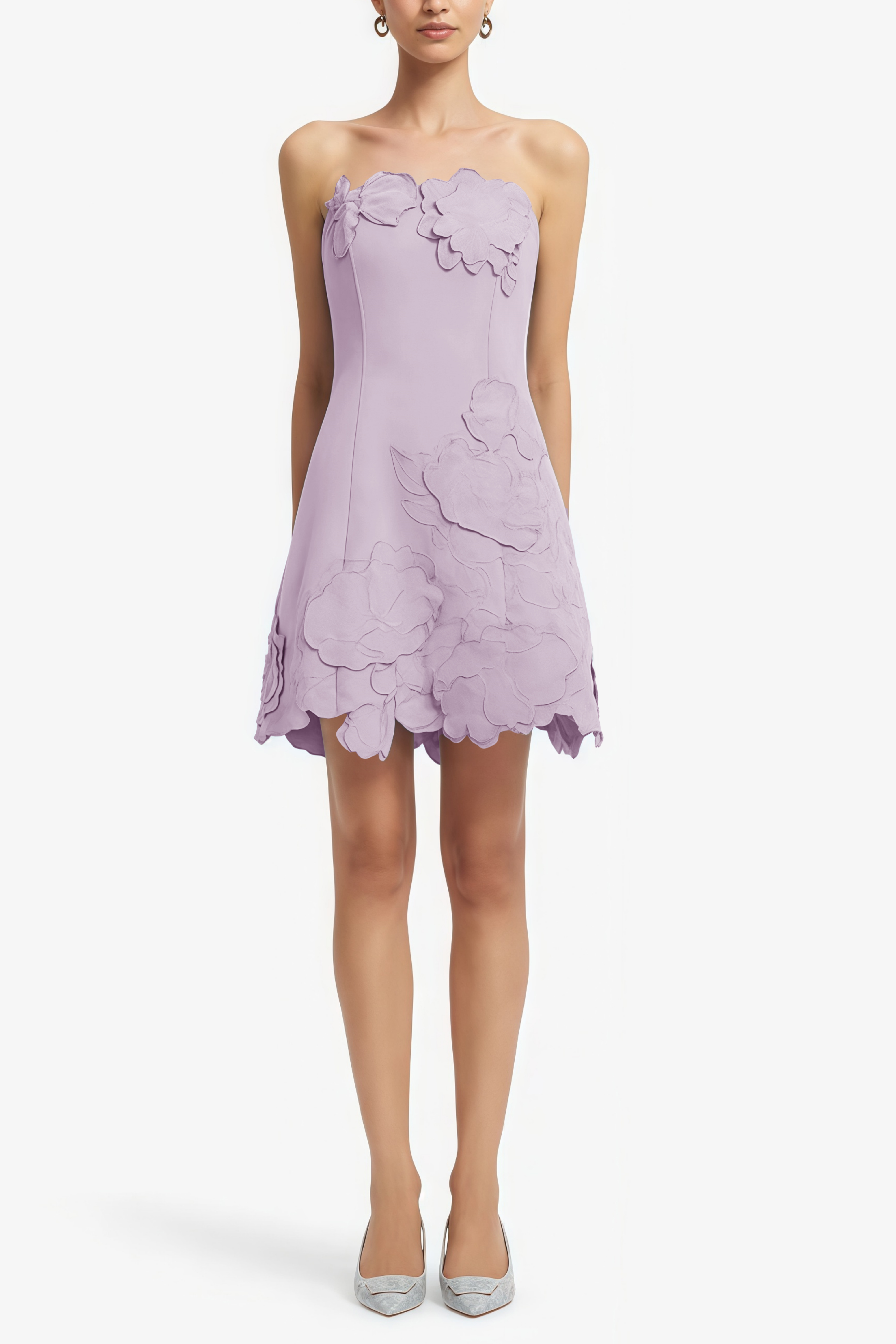 Inga Purple Strapless Floral Embroidered Mini Dress