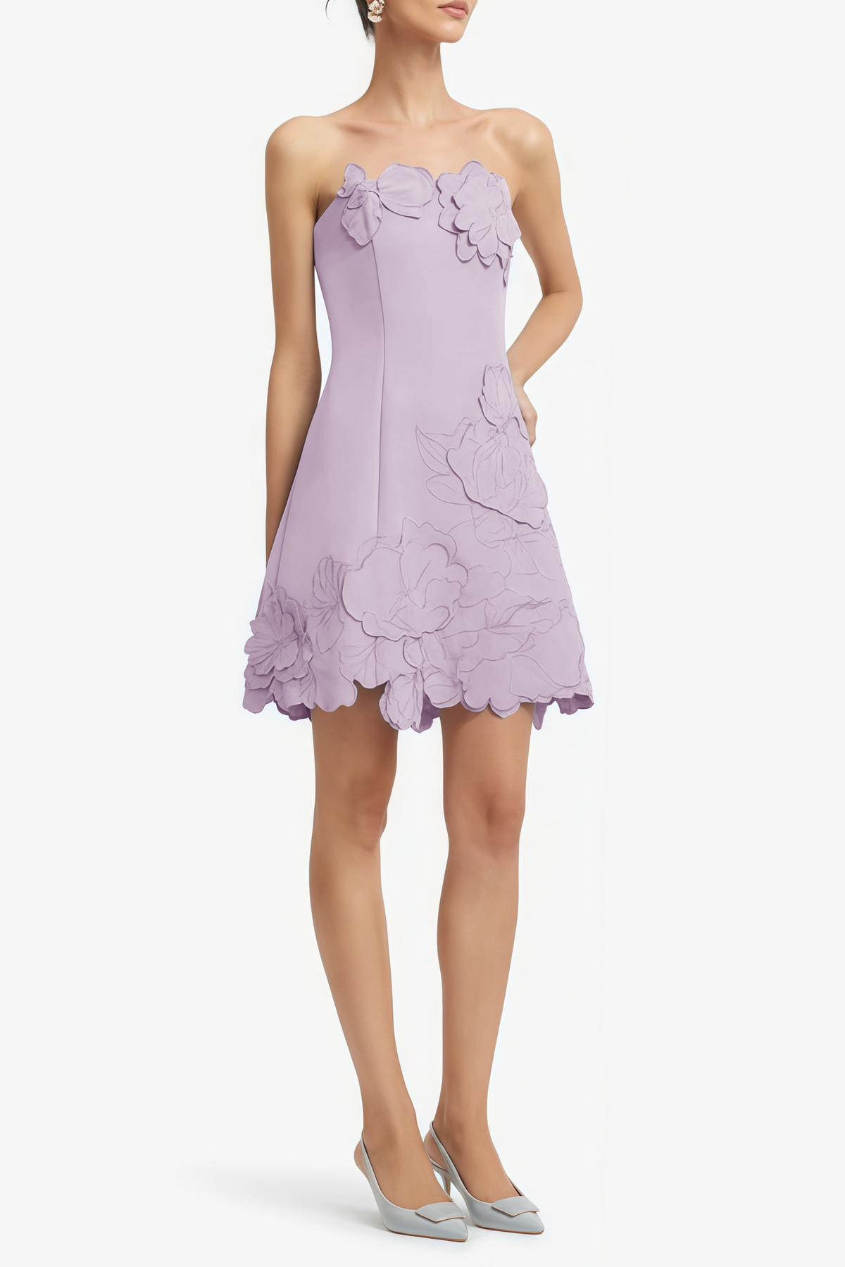 Inga Purple Strapless Floral Embroidered Mini Dress