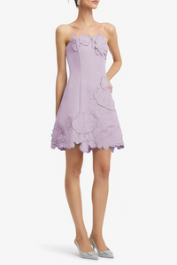 Inga Purple Strapless Floral Embroidered Mini Dress