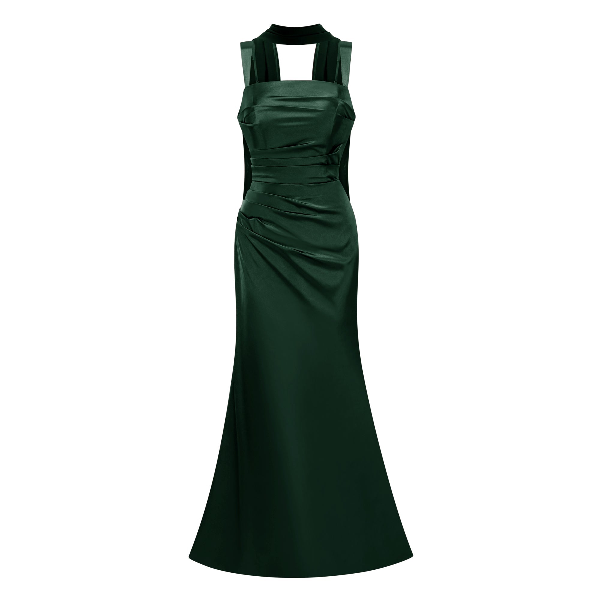 Inmaculada Emerald Ruched Satin Maxi Dress (Without Gloves)