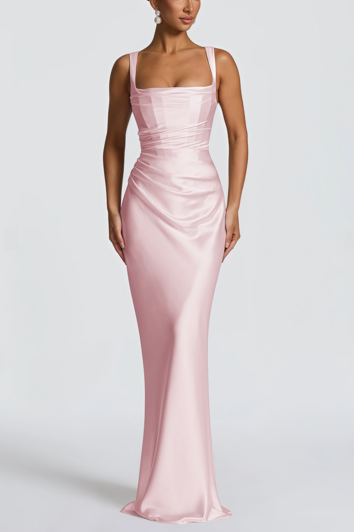 Inmaculada Pink Ruched Satin Maxi Dress (Without Gloves)