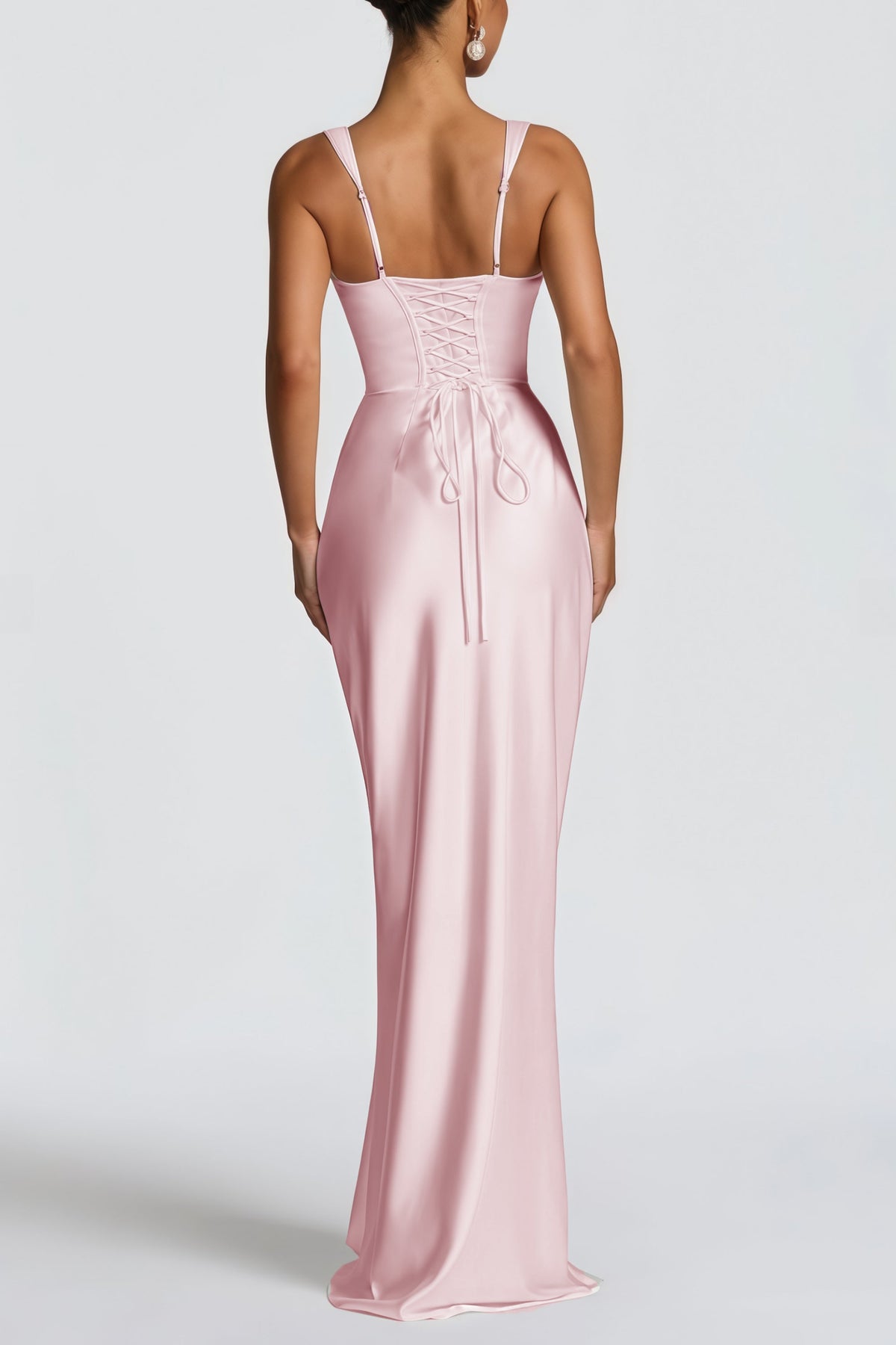 Inmaculada Pink Ruched Satin Maxi Dress (Without Gloves)
