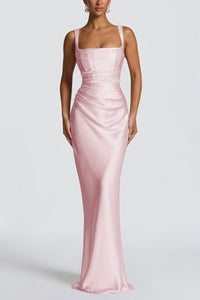 Inmaculada Pink Ruched Satin Maxi Dress (Without Gloves)