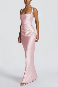 Inmaculada Pink Ruched Satin Maxi Dress (Without Gloves)