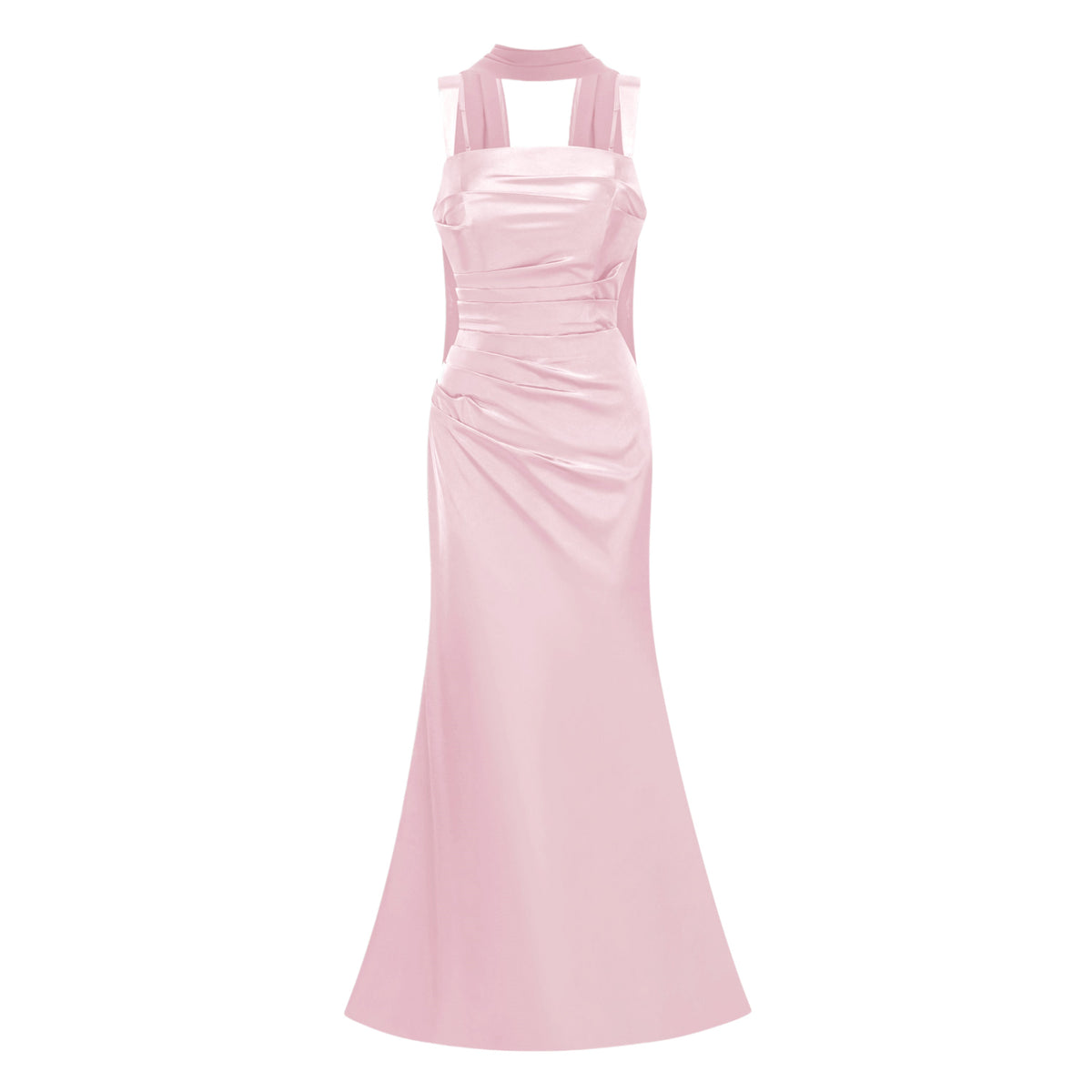 Inmaculada Pink Ruched Satin Maxi Dress (Without Gloves)