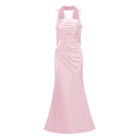 Inmaculada Pink Ruched Satin Maxi Dress (Without Gloves)