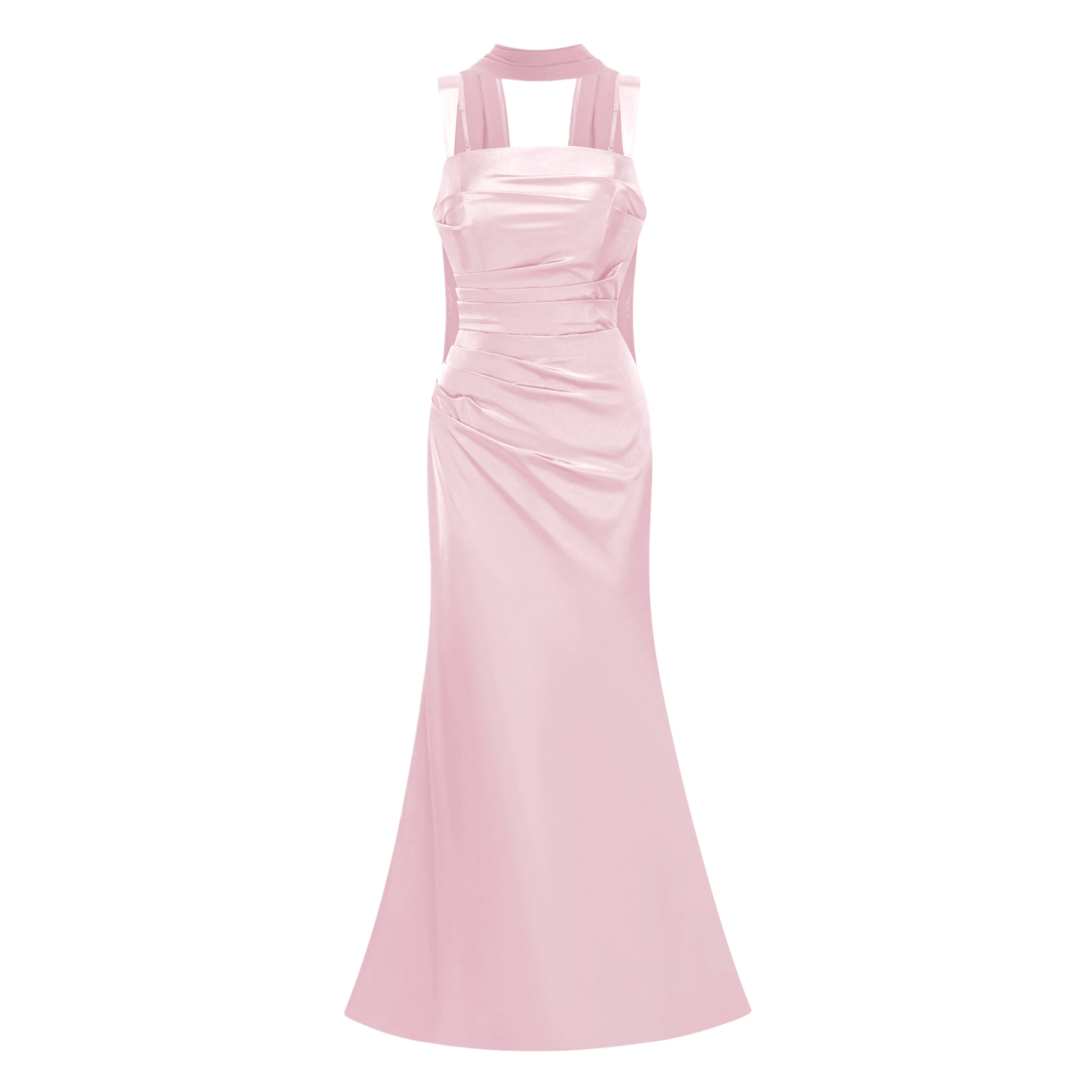 Inmaculada Pink Ruched Satin Maxi Dress (Without Gloves)