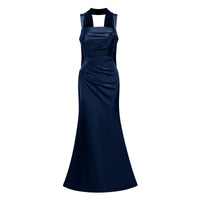 Inmaculada Sapphire Ruched Satin Maxi Dress (Without Gloves)
