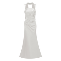 Inmaculada White Ruched Satin Maxi Dress (Without Gloves)
