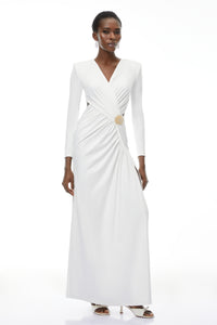 Irena White Cross Front Maxi Dress with Side Slit