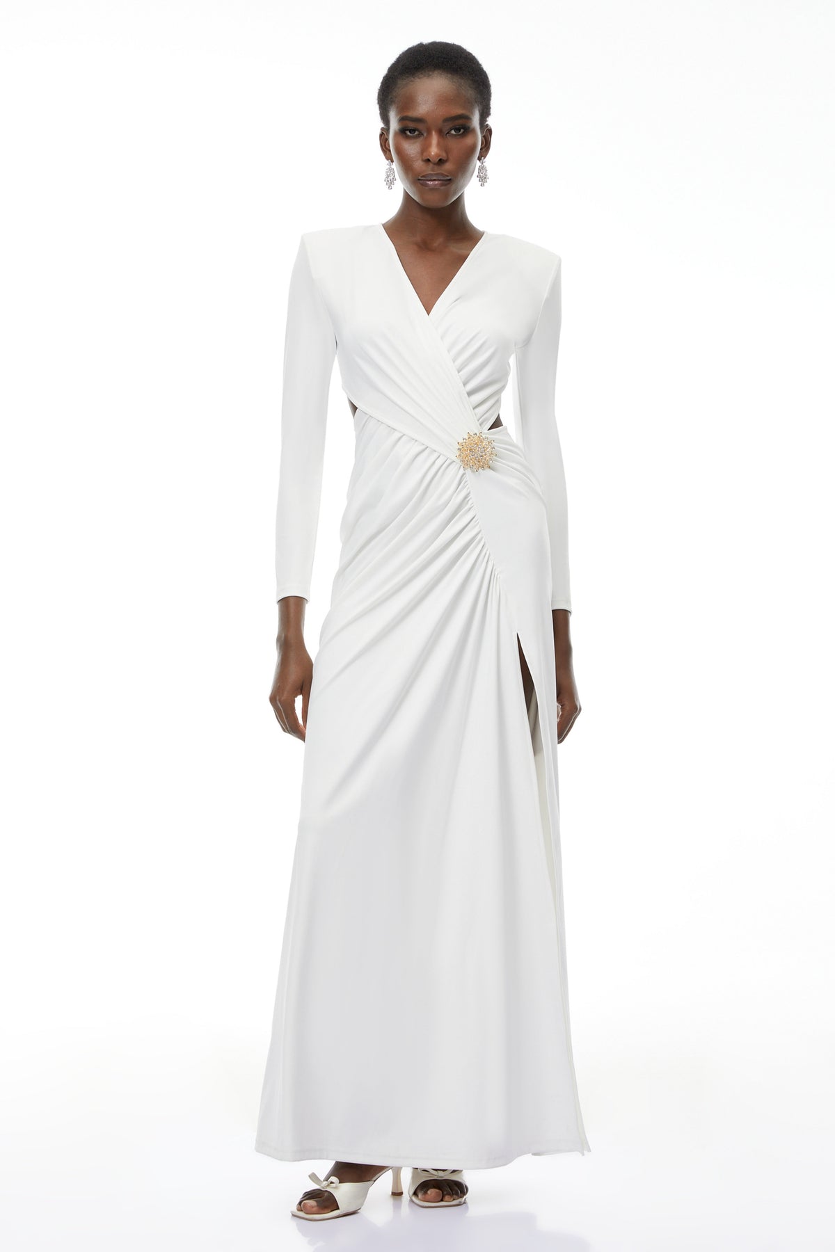 Irena White Cross Front Maxi Dress with Side Slit