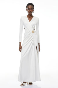 Irena White Cross Front Maxi Dress with Side Slit