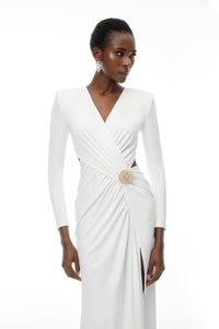 Irena White Cross Front Maxi Dress with Side Slit