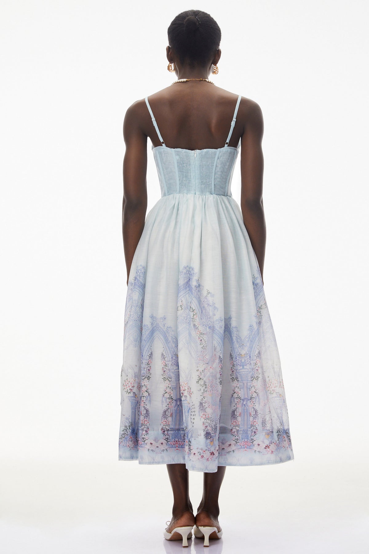 Iris Blue Sleeveless Ruched Midi Dress