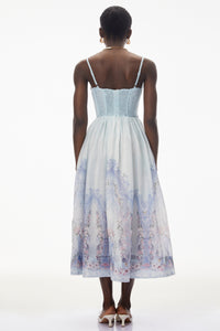 Iris Blue Sleeveless Ruched Midi Dress