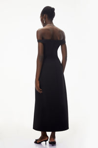 Isabella Black Off Shoulder Lace Panel Maxi Dress