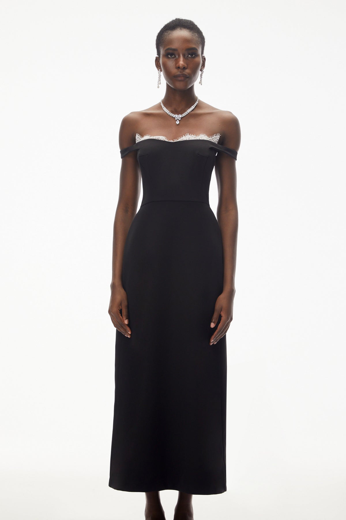 Isabella Black Off Shoulder Lace Panel Maxi Dress
