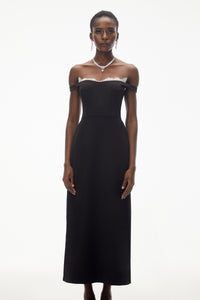 Isabella Black Off Shoulder Lace Panel Maxi Dress
