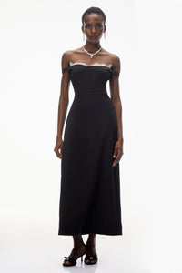 Isabella Black Off Shoulder Lace Panel Maxi Dress