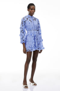 Isabella Blue Cut-Out Mini Dress with Floral Applique