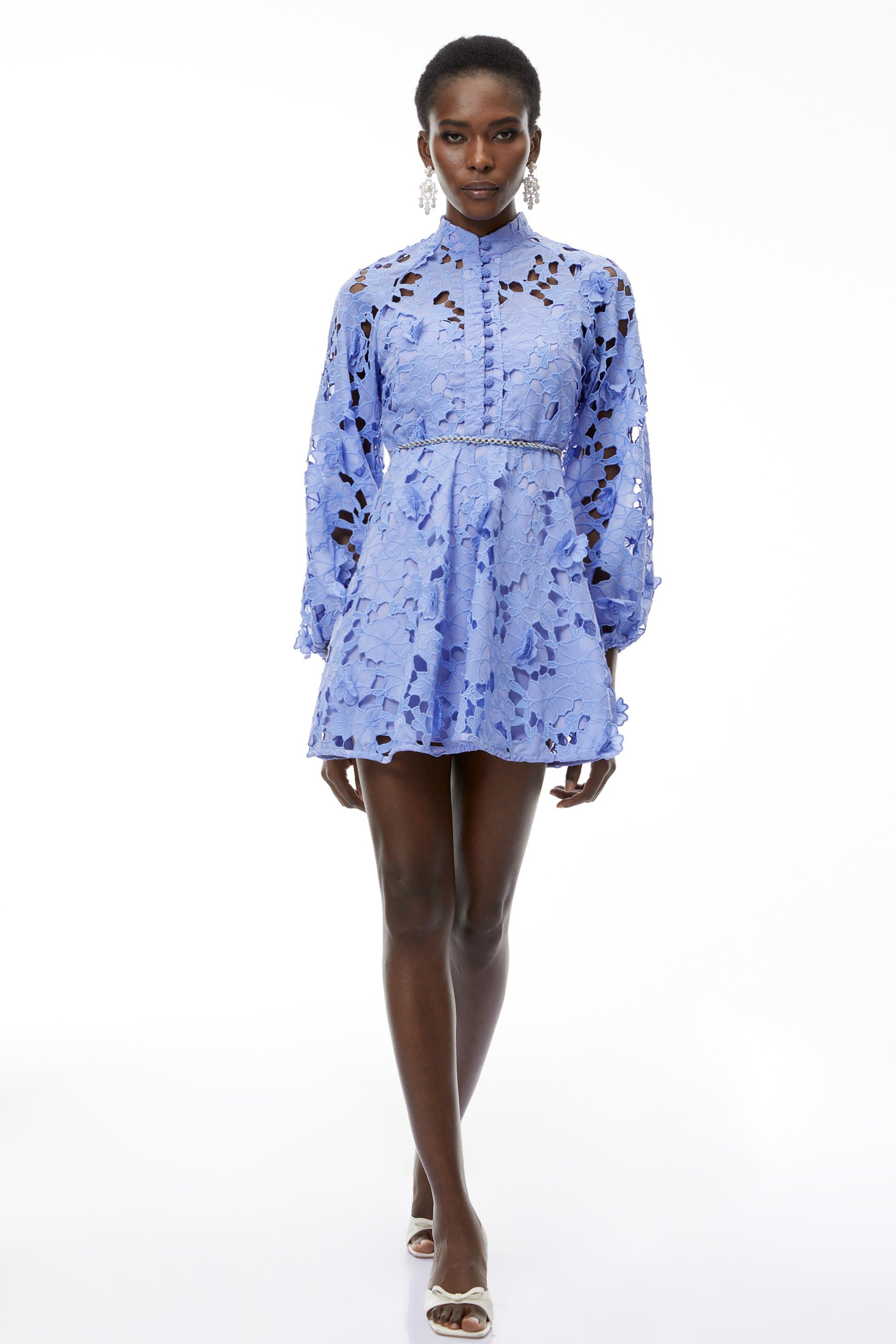 Isabella Blue Cut-Out Mini Dress with Floral Applique