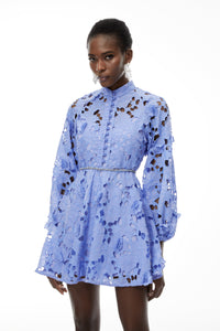 Isabella Blue Cut-Out Mini Dress with Floral Applique