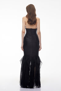 Isolete Black Halterneck Ruffled Ruched Maxi Dress