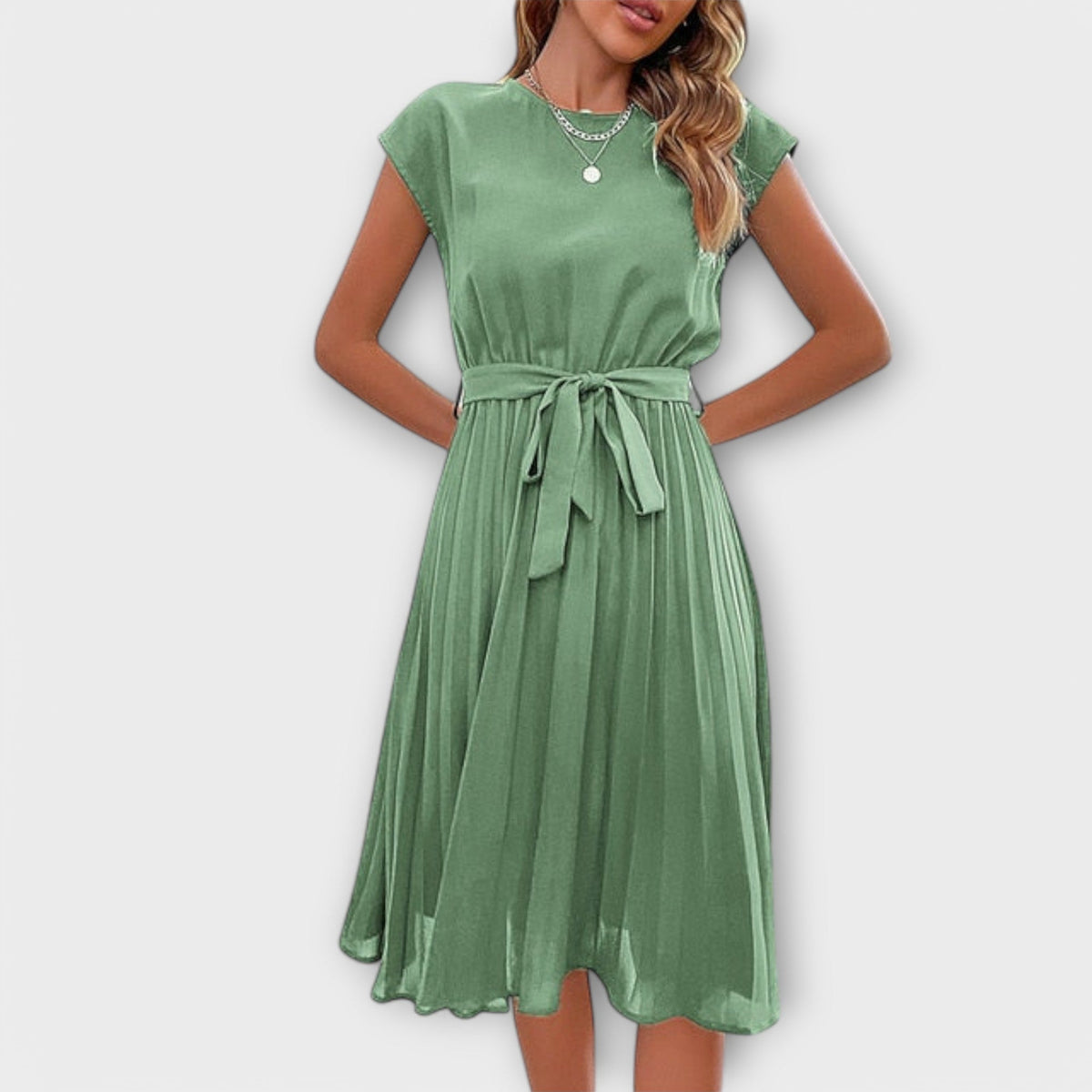 Mireia – Pleated Dress with Waist Tie