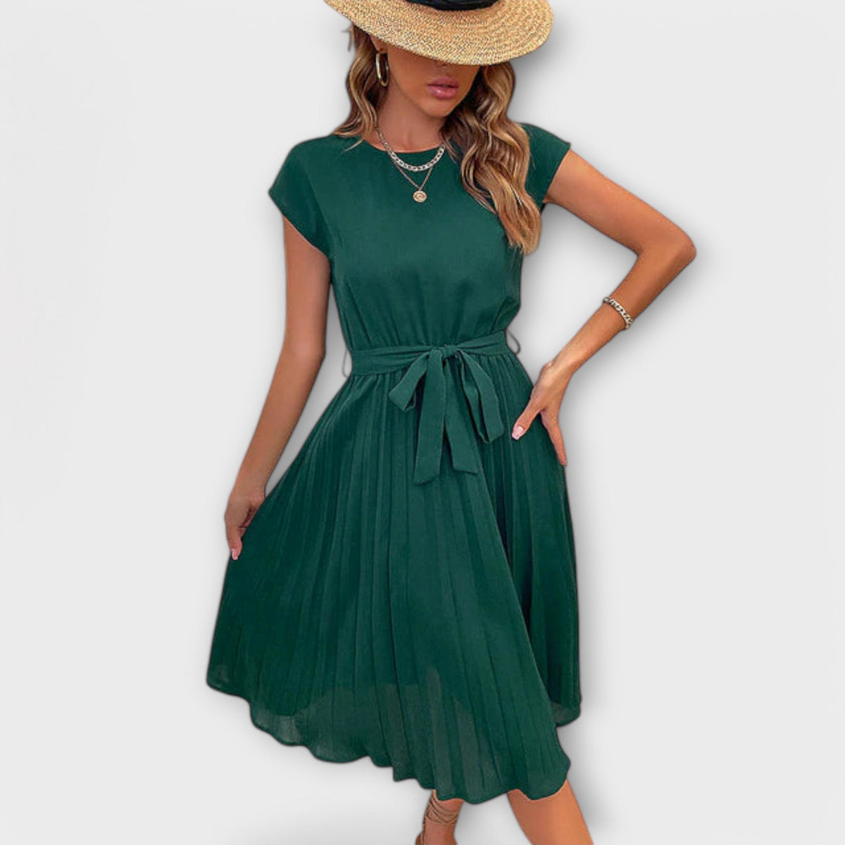 Mireia – Pleated Dress with Waist Tie