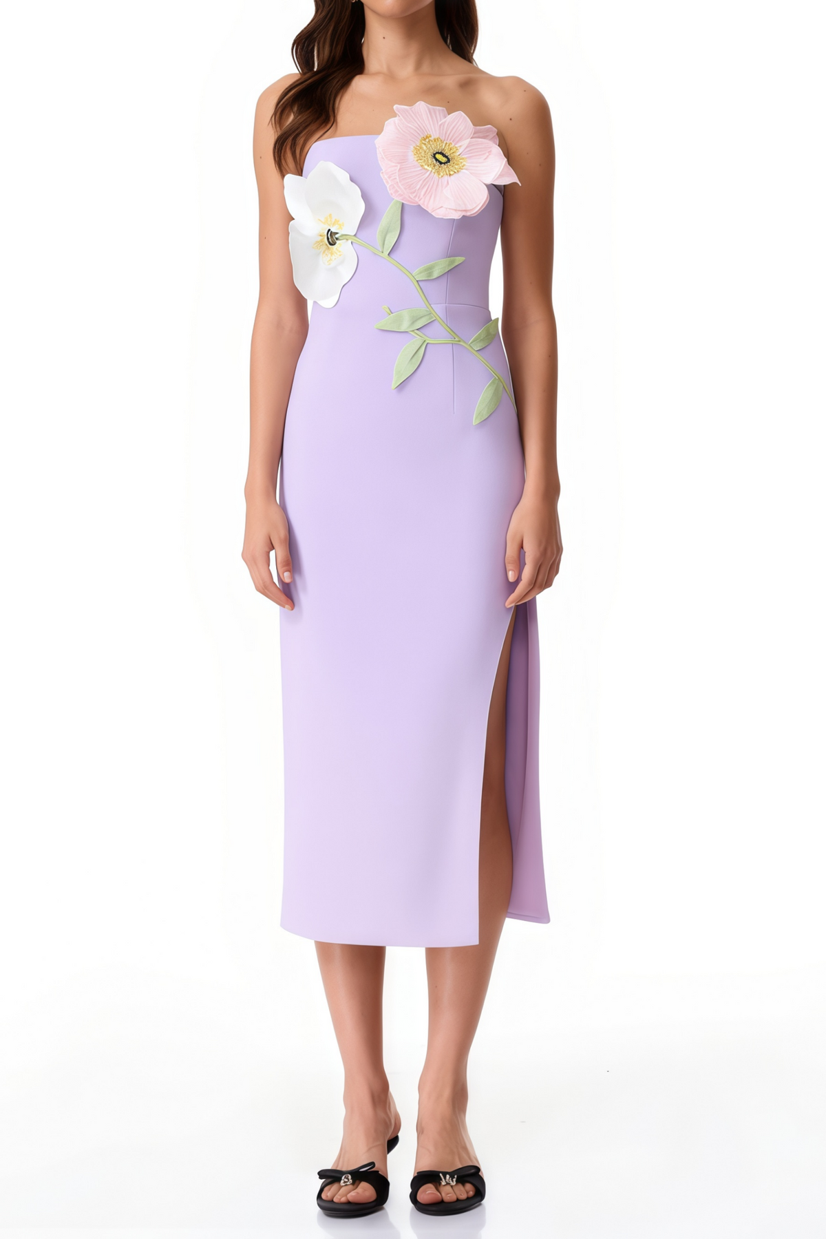 Jacqueline Purple Floral Appliqué Midi Dress