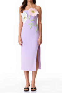 Jacqueline Purple Floral Appliqué Midi Dress