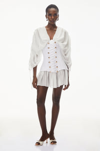 Jasmine White V-Neck Ruched Mini Dress