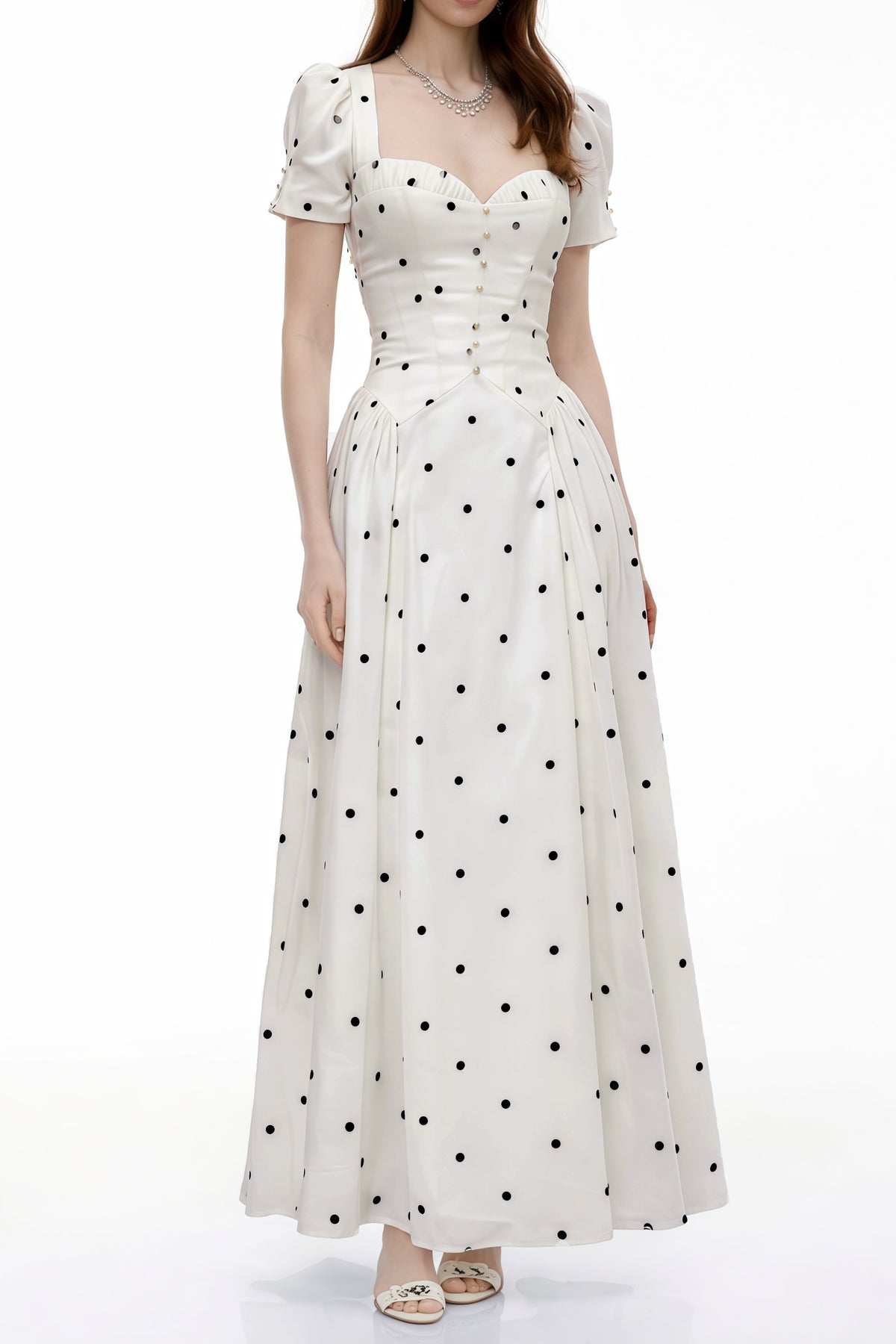 Javaneh White Polka Dot Maxi Dress