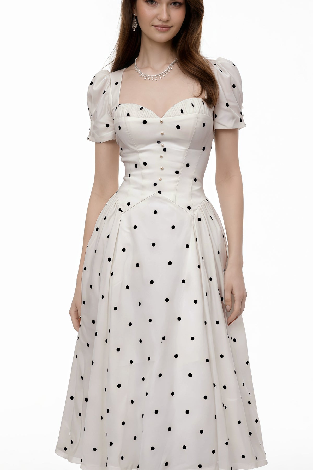 Javaneh White Polka Dot Maxi Dress