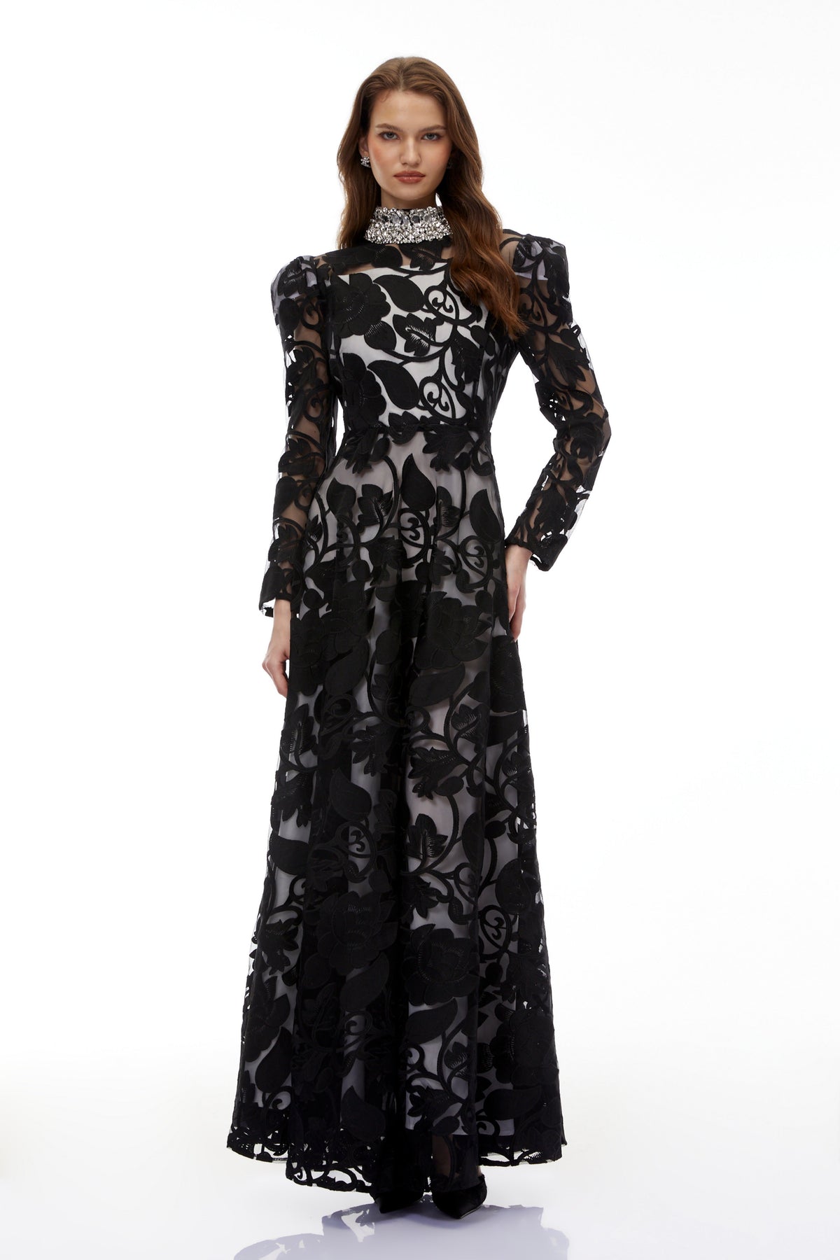 Jocasta Black Floral Embellished Maxi Dress