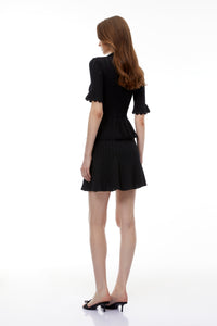 Jocasta Black Stretch Knit Lace Mini Dress