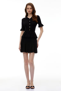 Jocasta Black Stretch Knit Lace Mini Dress