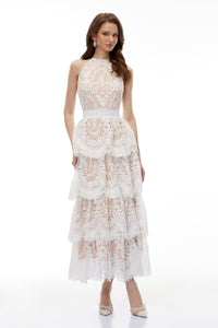 Jocaste White Halterneck Lace Maxi Dress