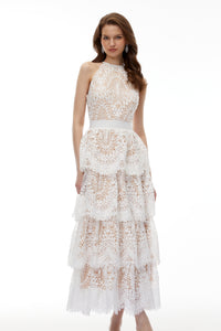 Jocaste White Halterneck Lace Maxi Dress