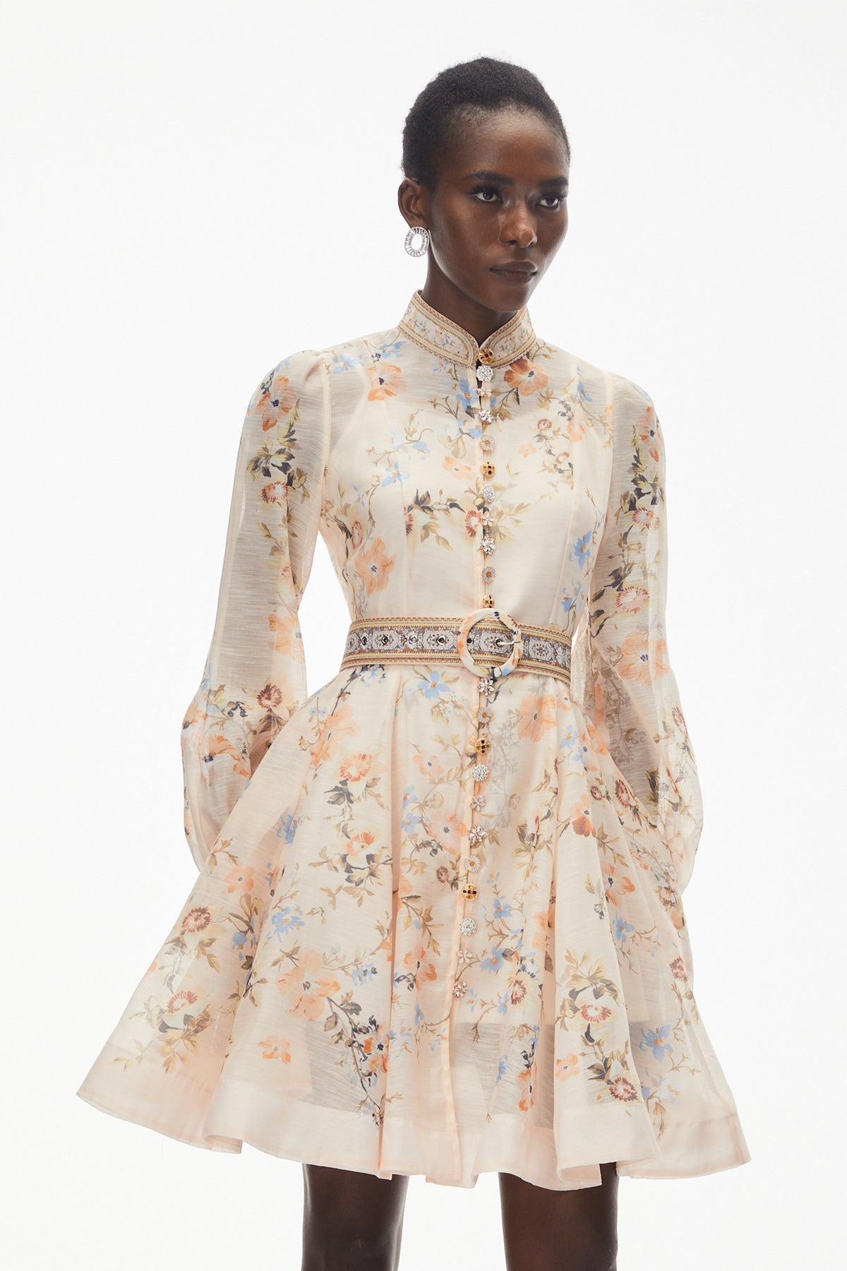 Jochebed Cream Floral Print Mini Dress